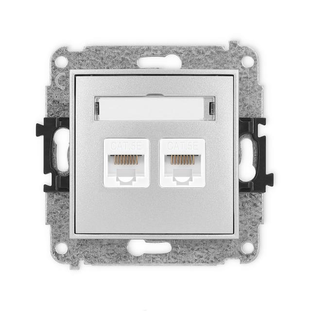 ICON Mechanizm gniazda komputerowego podwójnego 2xRJ45, kat. 5e, 8-stykowy srebrny metalik