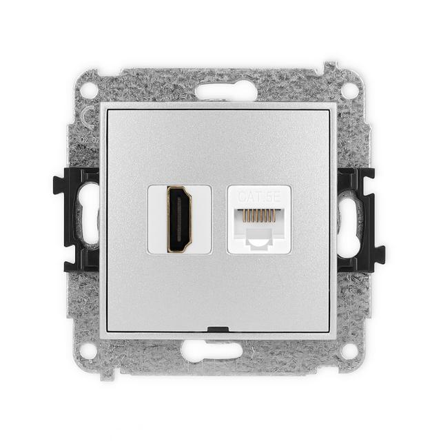 ICON Gniazdo pojedyncze HDMI 2.0, 4K + gniazda komp. poj. 1xRJ45, kat. 5e, 8-stykowy, bez pola opisowego srebrny metalik 7IGHKBO 7IGHKBO-45e KARLIK