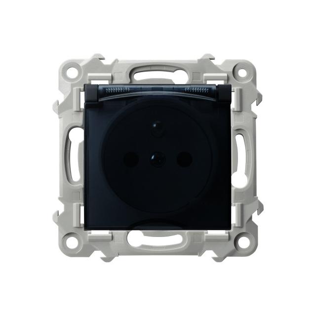 SZAFIR Gniazdo bryzgoszczelne z uziemieniem IP-44 wieczko przezroczyste - kolor czarny metalik