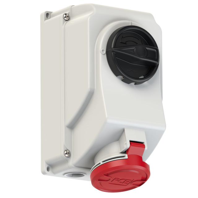 GNIAZDO Z WYŁĄCZNIKIEM 0-1 DUŻE BLOKADA MECHANICZNA 32A 400V 3P+Z IP44 7524-6 46197 PCE