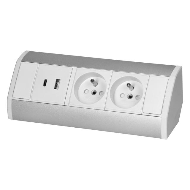 Gniazdo meblowe narożne 2x2P+Z 2xUSB kuchnia biało-srebrne VIRONE OR-GM-9039/W-G ORNO
