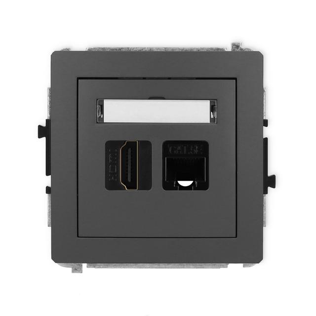 DECO Gniazdo pojedyncze HDMI 2.0, 4K + gniazda komp. poj. 1xRJ45, kat. 5e, 8-stykowy grafitowy mat 28DGHK 28DGHK-45e KARLIK