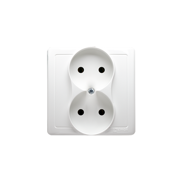 Simon Basic Gniazdo wtyczkowe bez uziemienia podwójne monoblok z przesłonami torów prądowych 16A 250V zaciski śrubowe biały *Kompletne - nie do ramek BMG2Z/11 BMG2z/11 KONTAKT
