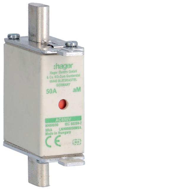 Wkładka bezp. nożowa NH000 wsk.podw. uchwyt nieiz. aM 50A 690VAC LNH000050M6A HAGER