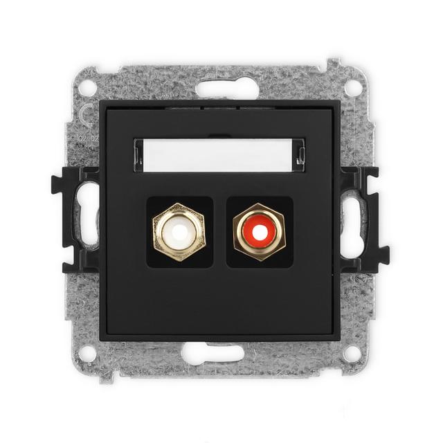 ICON Mechanizm gniazda podwójnego RCA (typu cinch - biały i czerwony, pozłacany) czarny mat
