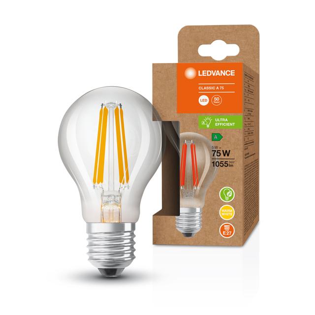 Lampa LED Classic A75 energooszczędna szkło przezroczyste 5W 830 E27 LEDVANCE
