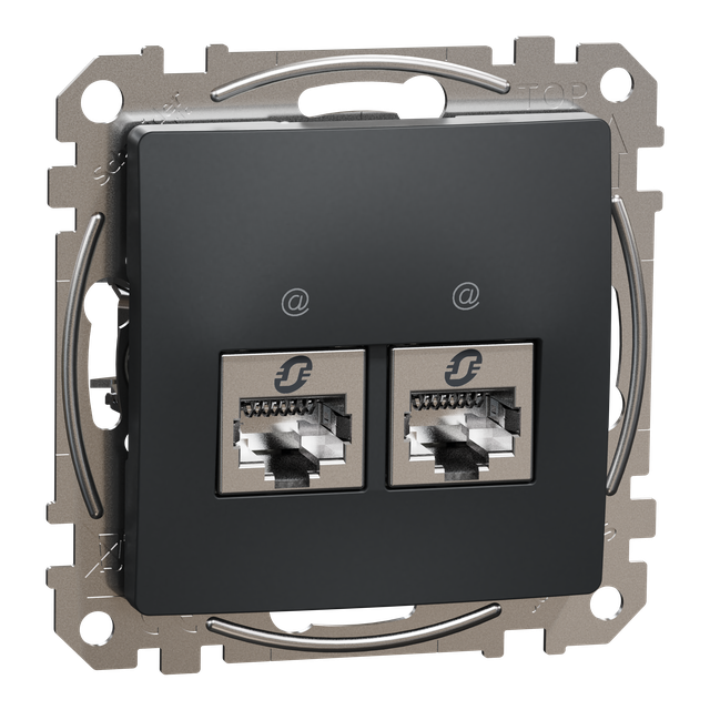 Sedna Design & Elements, gniazdo komputerowe 2xRJ45 kat.6 STP, czarny antracyt