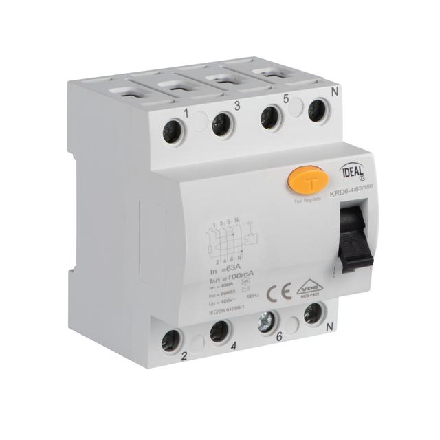 Wyłącznik różnicowoprądowy KRD6-4/63/100 3P+N 63A 100mA Typ AC 23207 KANLUX