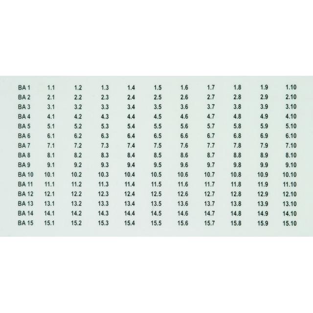 Etykiety naklejane z numerami 2x BA1 (1.1-1.10) -BA15 (15.1-15.10) do BLITZDUCTOR BXT (2x165 szt.)