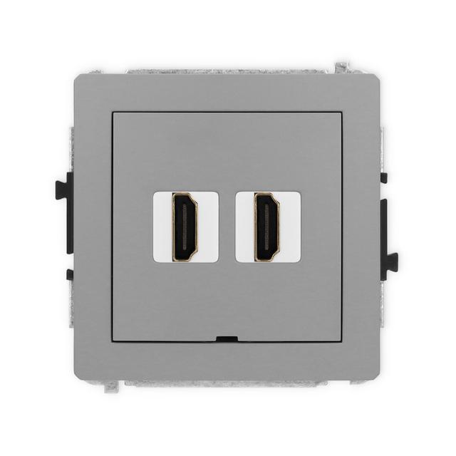 DECO Mechanizm gniazda podwójnego HDMI 2.0, bez pola opisowego szary mat