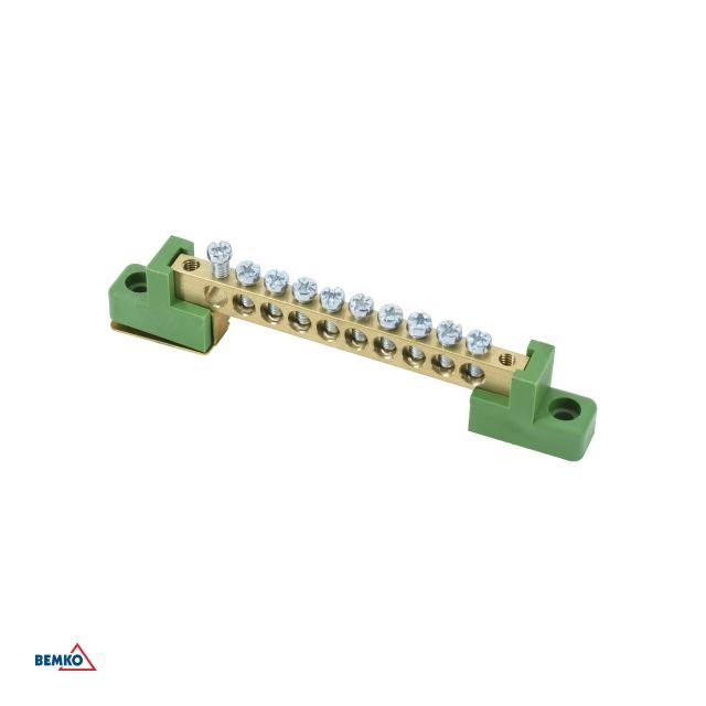 LISTWA ZACISKOWA NA IZOLATORACH PŁASKICH 6x9 10-TOROWA ZIELONA