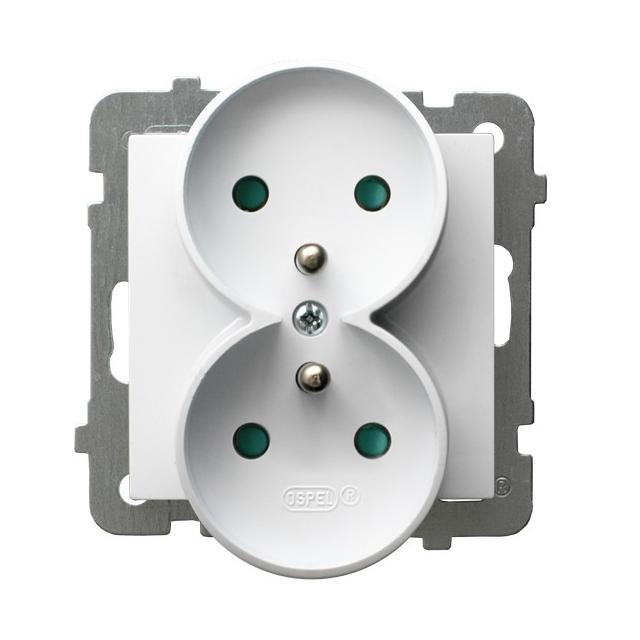 AS Gniazdo podwójne z uziemieniem z przesłonami torów prądowych, moduł bez ramki - kolor biały