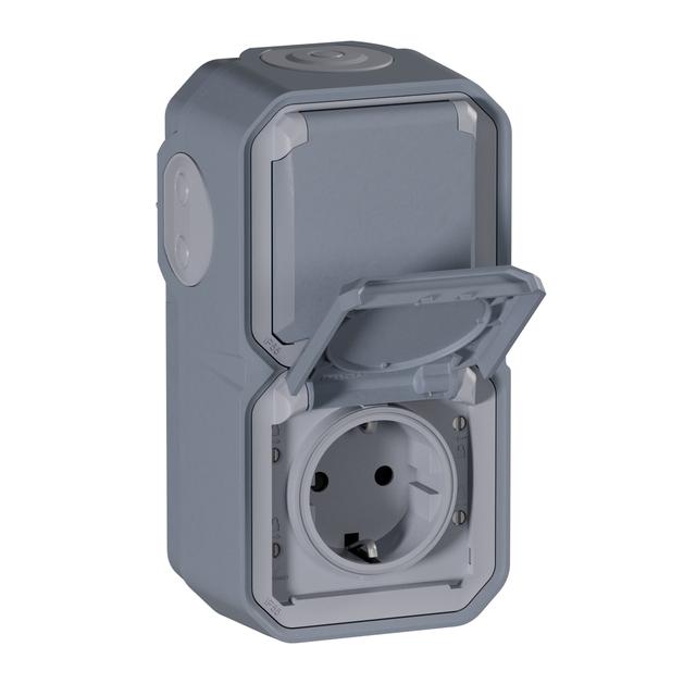 NOWE PLEXO - GNIAZDO SCHUKO 2X2P+Z PIONOWE KOMPLET NATYNKOWY 16A-250V SZARE 069744L LEGRAND
