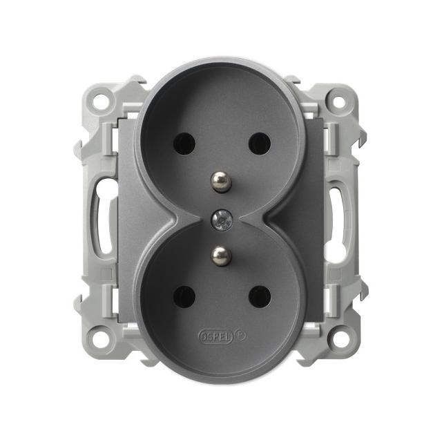 SZAFIR Gniazdo podwójne z uziemieniem moduł bez ramki - kolor szary mat