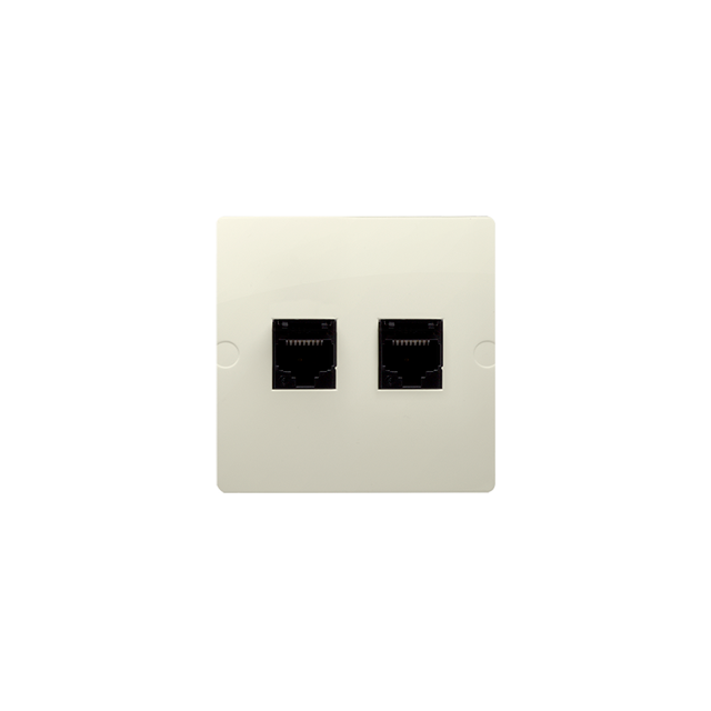 Simon Basic Gniazdo telefoniczne RJ12 podwójne Montaż gniazda na wkręty do puszki beż