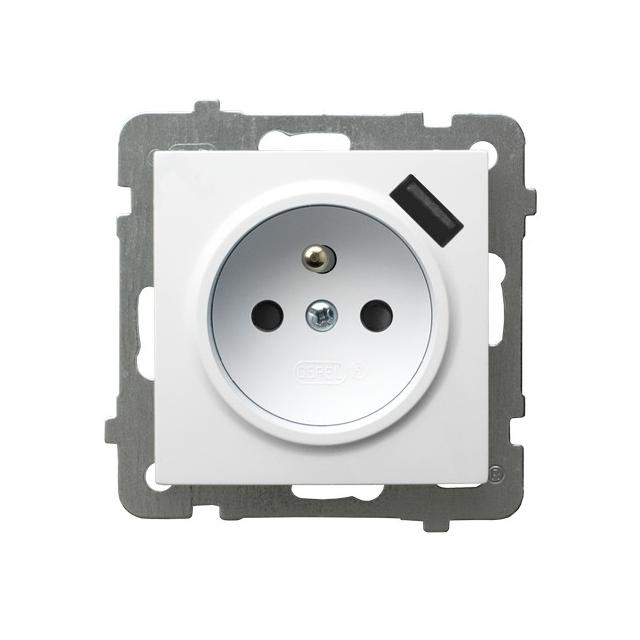 AS ANTYBAKTERYJNY Gniazdo pojedyncze z uziemieniem z przesłonami z ładowarką USB produkt zawiera nanocząsteczki srebra kolor biały GP-1GAZPUSB/m/00 OSPEL