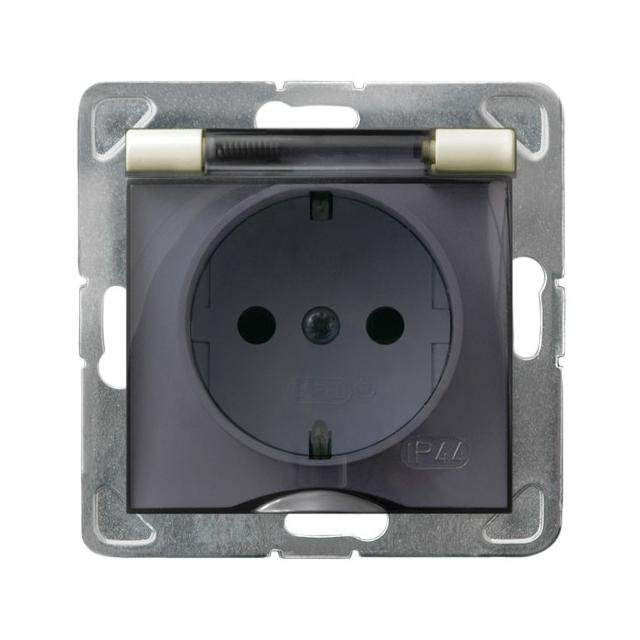 IMPRESJA Gniazdo bryzgoszczelne z uziemieniem schuko IP-44 wieczko przezroczyste - kolor ecru