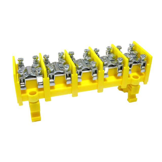LZ5*25/10wyk.21 ,  Odgałęźnik instalacyjny 5-segmentowy (zacisk: 5x25mm2 - 5x4x10mm2) na TS 35, żółt