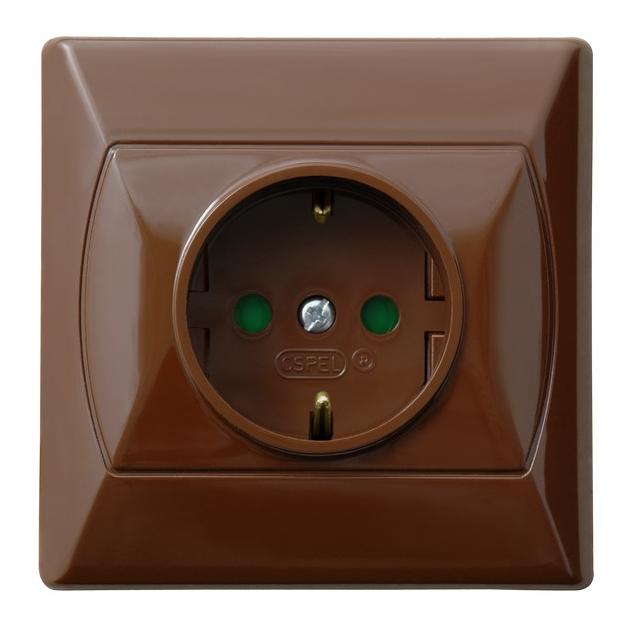 AKCENT Gniazdo pojedyncze z uziemieniem schuko z przesłonami torów prądowych - kolor brązowy
