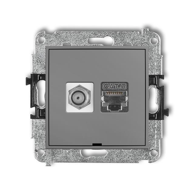 MINI Mechanizm gniazda antenowego poj. typu F (SAT) + gniazda komp. poj. 1xRJ45, kat. 6 ekranowany,