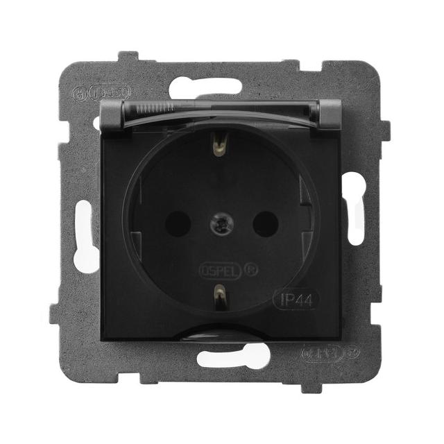ARIA Gniazdo bryzgoszczelne z uziemieniem schuko IP-44 wieczko przezroczyste - kolor szary mat
