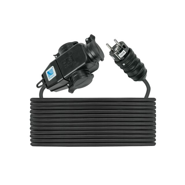 Trójnik 3x250V, 16A, z wtyczką i przewodem gumowym H05RR F 3x1,5 - 10m, IP 44