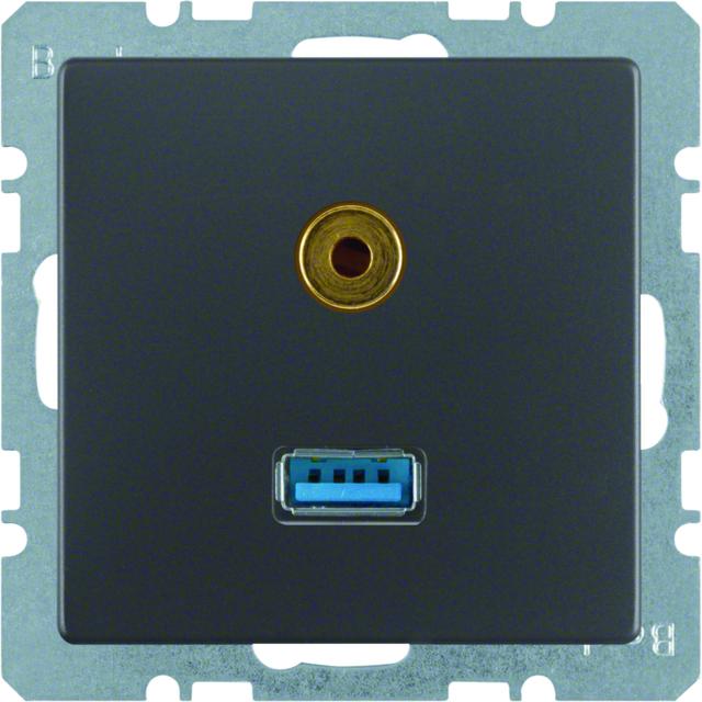 BERKER Q.x Gniazdo USB/3.5mm audio antracyt aksamit lakierowana 3315396086 HAGER