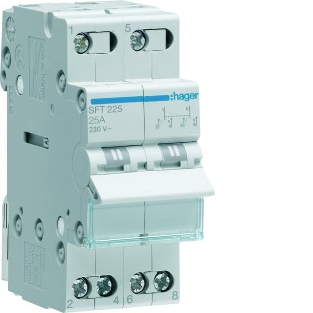 Modułowy przełącznik instalacyjny I-0-II punkt wspólny od góry 2P 25A 230VAC SFT225 HAGER