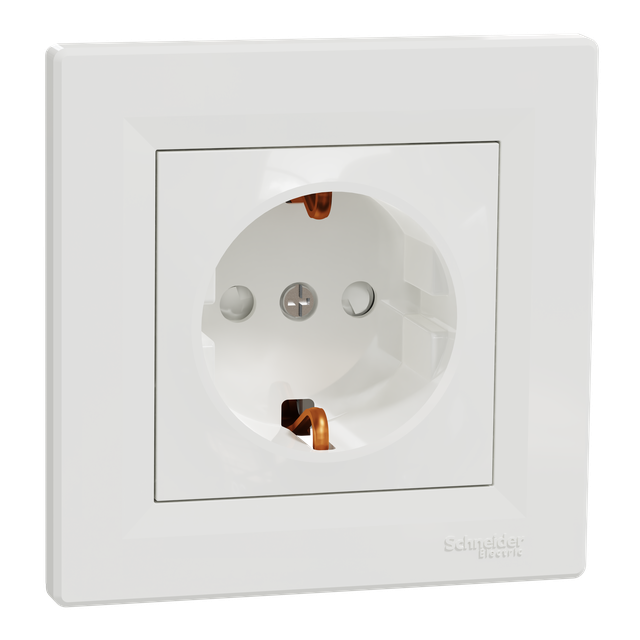 Asfora, gniazdo pojedyncze schuko, z przesłonami, biały