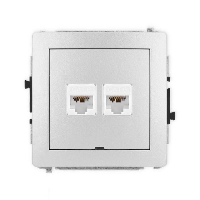 DECO Mechanizm gniazda komputerowego podwójnego 2xRJ45, kat. 6A, 8-stykowy, bez pola opisowego srebr