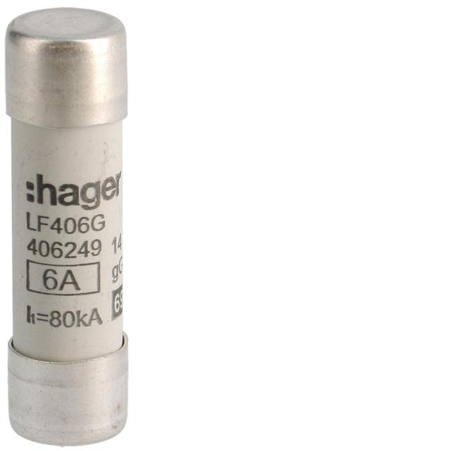 Wkładka bezpiecznikowa cylindryczna CH-14 14x51mm gG 6A 500VAC LF406G HAGER