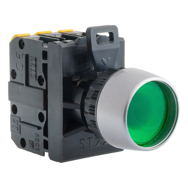 PRZYCISK KRYTY PODŚW ZIELONY 1 ROZ PIERŚCIEŃ NIKLOWANY