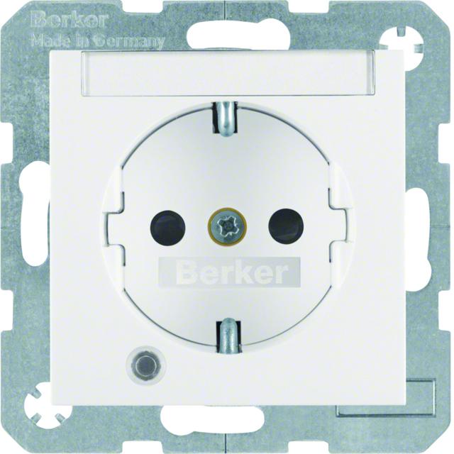 BERKER B.X Gniazdo SCHUKO z uziemieniem diodą kontrolną LED i pole opisowe biały 41108989 HAGER