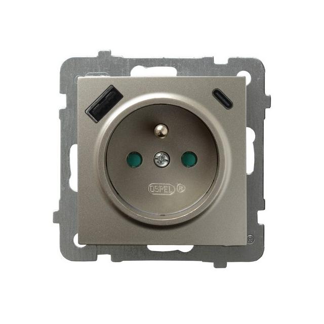 Gniazdo pojedyncze z uziemieniem z ładowarką A+C AS SATYNA LIGHT