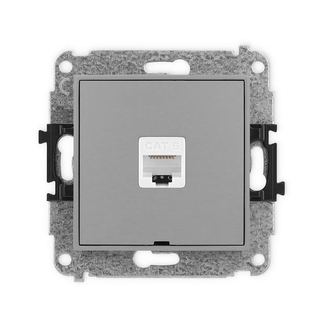 ICON Mechanizm gniazda komputerowego pojedynczego 1xRJ45, kat. 6, 8-stykowy, bez pola opisowego szar