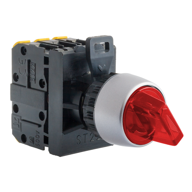 3-POŁ ŁĄCZNIK POKR CZERW.2ZW SAM PIL PODŚW.24V AC/DC  PIERŚCIEŃ CZARNY