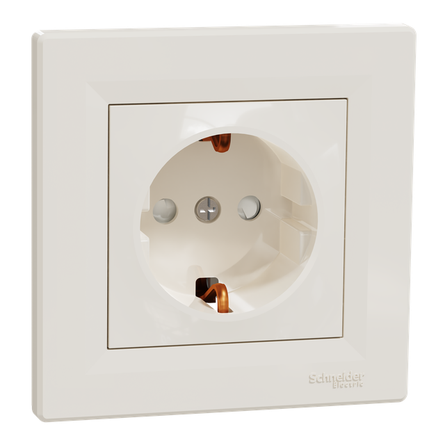 Asfora, gniazdo pojedyncze schuko, z przesłonami, kremowy