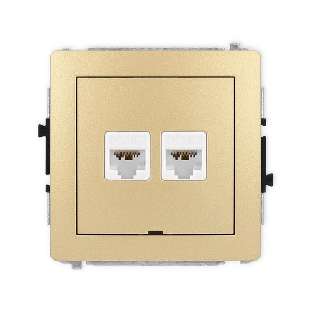 DECO Mechanizm gniazda komputerowego podwójnego 2xRJ45, kat. 6A, 8-stykowy, bez pola opisowego złoty