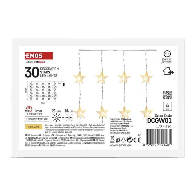 Lampki 30 LED kurtyna migające gwiazdki 120x90 ciepła biel IP44 timer DCGW01 EMOS