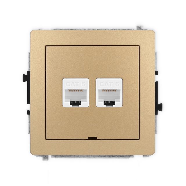 DECO Mechanizm gniazda komputerowego podwójnego 2xRJ45, kat. 6, 8-stykowy, bez pola opisowego złoty