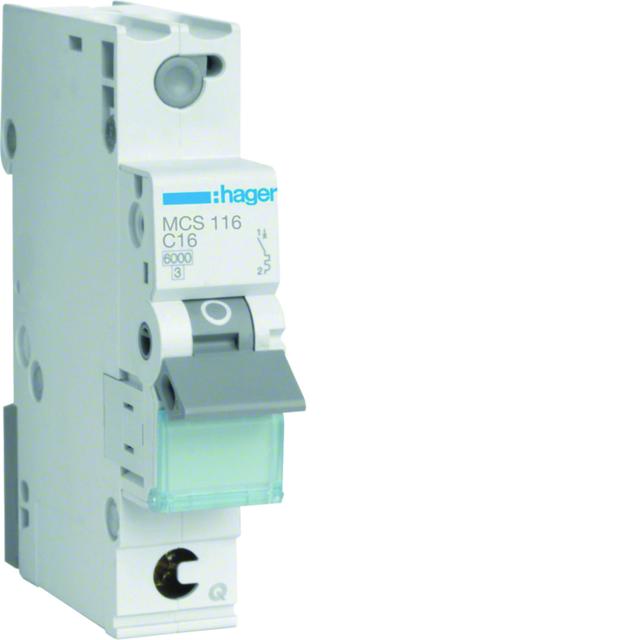 MCB Wyłącznik nadprądowy 6kA 1P C 16A QuickConnect MCS116 HAGER