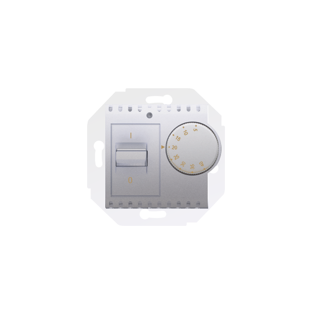 Simon 54 Regulator temperatury z czujnikiem wewnętrznym 16(2) A 230V. Montaż na wkręty srebrny mat
