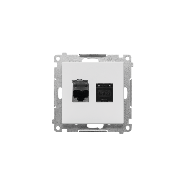 Simon 55 Gniazdo komputerowe podwójne RJ45 kategoria 6 z przesłoną przeciwkurzową Jasnoszary mat