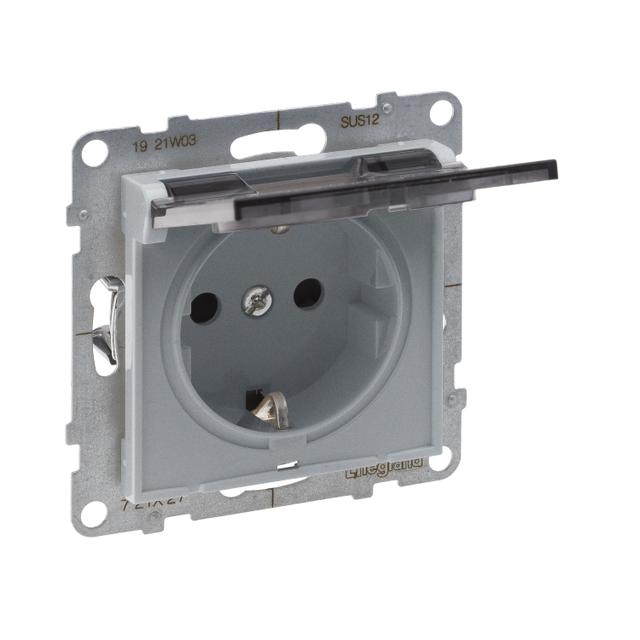 Suno Gniazdo Pojedyncze Z Uziemieniem Schuko 2P+Z 16A 250 V Z Przesłoną IP21 Zaciski Automatyczne Aluminium 721327 LEGRAND