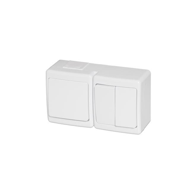 Wyłącznik BETA, podwójny, jednobiegunowy+świecznikowy, IP44, biały