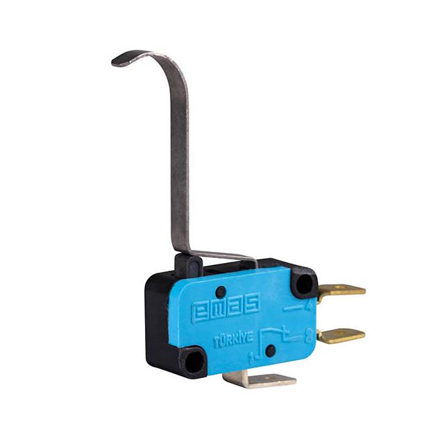 Mikroprzełącznik, zestyk przełączny 1NO+1NC, długa podgięta dźwignia