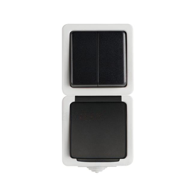 TEKNO 05-3521-143 cz  Łącznik świecznikowy + Gniazdo zasilające francuskie, pion, z ochroną styków