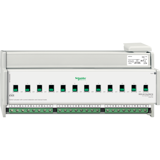 KNX aktor załączający REG-K 12x 16 A jasnoszary z uruch. ręcz. i det. prądu MTN648495 Schneider