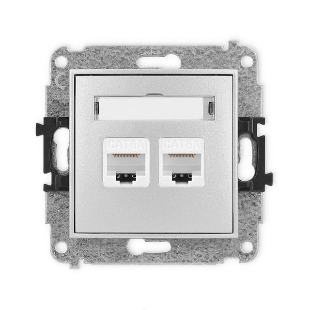 ICON Mechanizm gniazda komputerowego podwójnego 2xRJ45, kat. 6A, 8-stykowy srebrny metalik