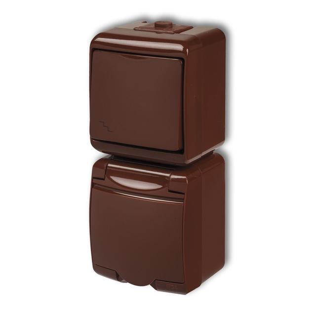 JUNIOR Łącznik schodowy z gniazdem pojedynczym z uziemieniem 2P+Z (klapka brązowa; bez przesłon) 4WG